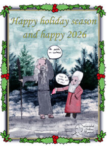 Gandalf has lost his hat and a "dwarf" dressed in red offers him Santa's hat